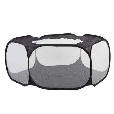 Portable Small Pet Animals Playpen Transparent Puppy Cat Rabbit Cage Tent for OutdoorBlack