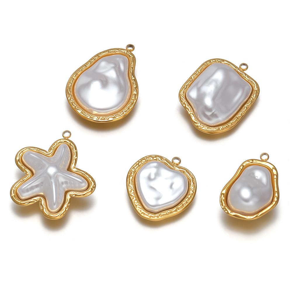 5pcs Stainless Steel Heart Star Pearls Charms DIY Women Classical Necklace Pendant Jewelry Findings Bracelets Earrings Making