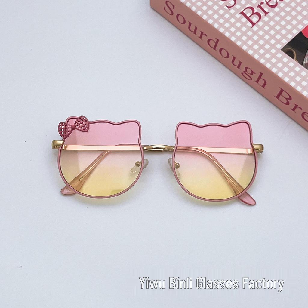 Kids' Cute Cat Frame Sunglasses - Metal Street Style with Bowknot, Perfect for Boys and Girls