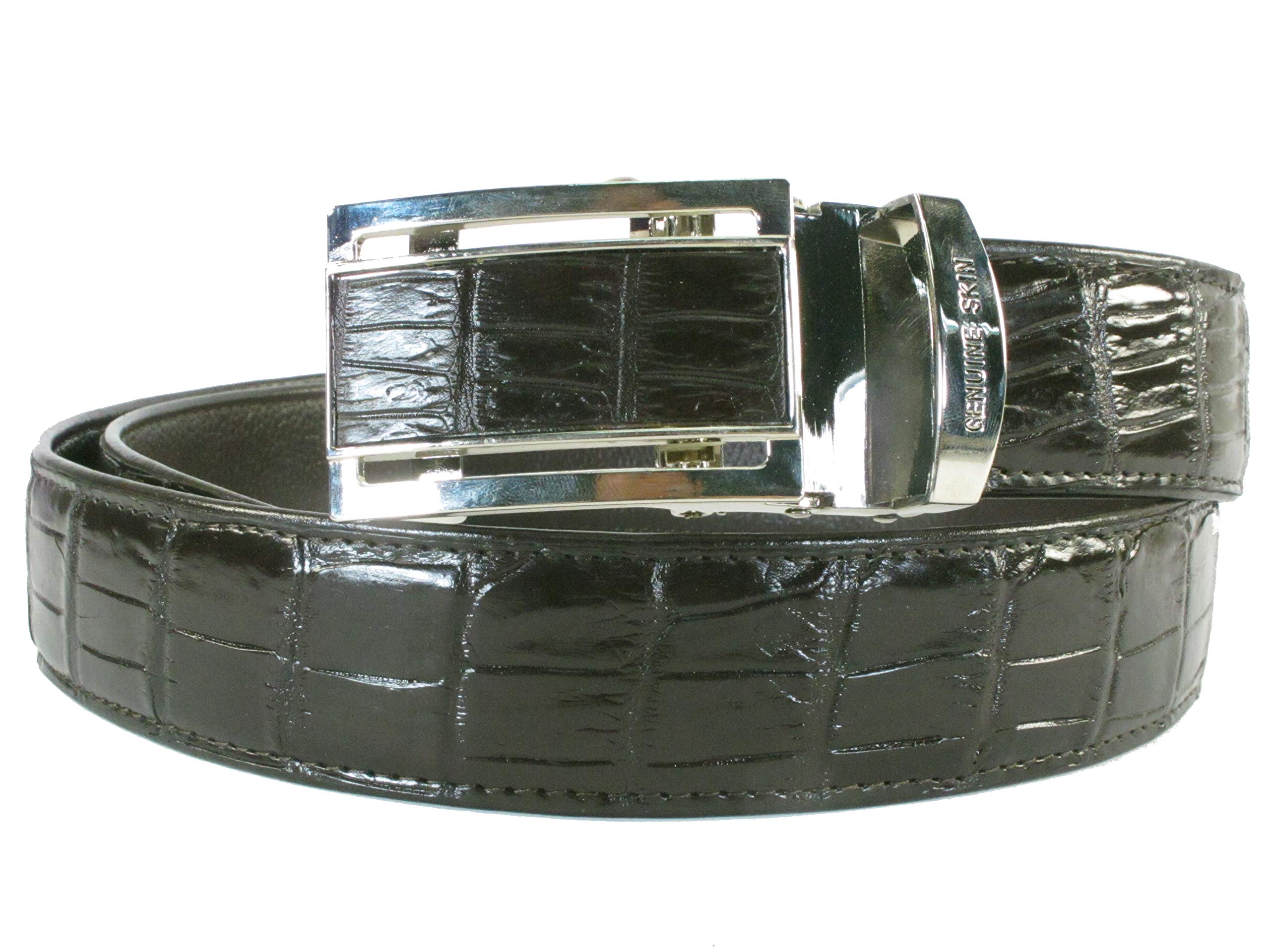 

Pelgio Crocodile Leather Belt with Auto Berry Skin Stopper, Black, чёрный