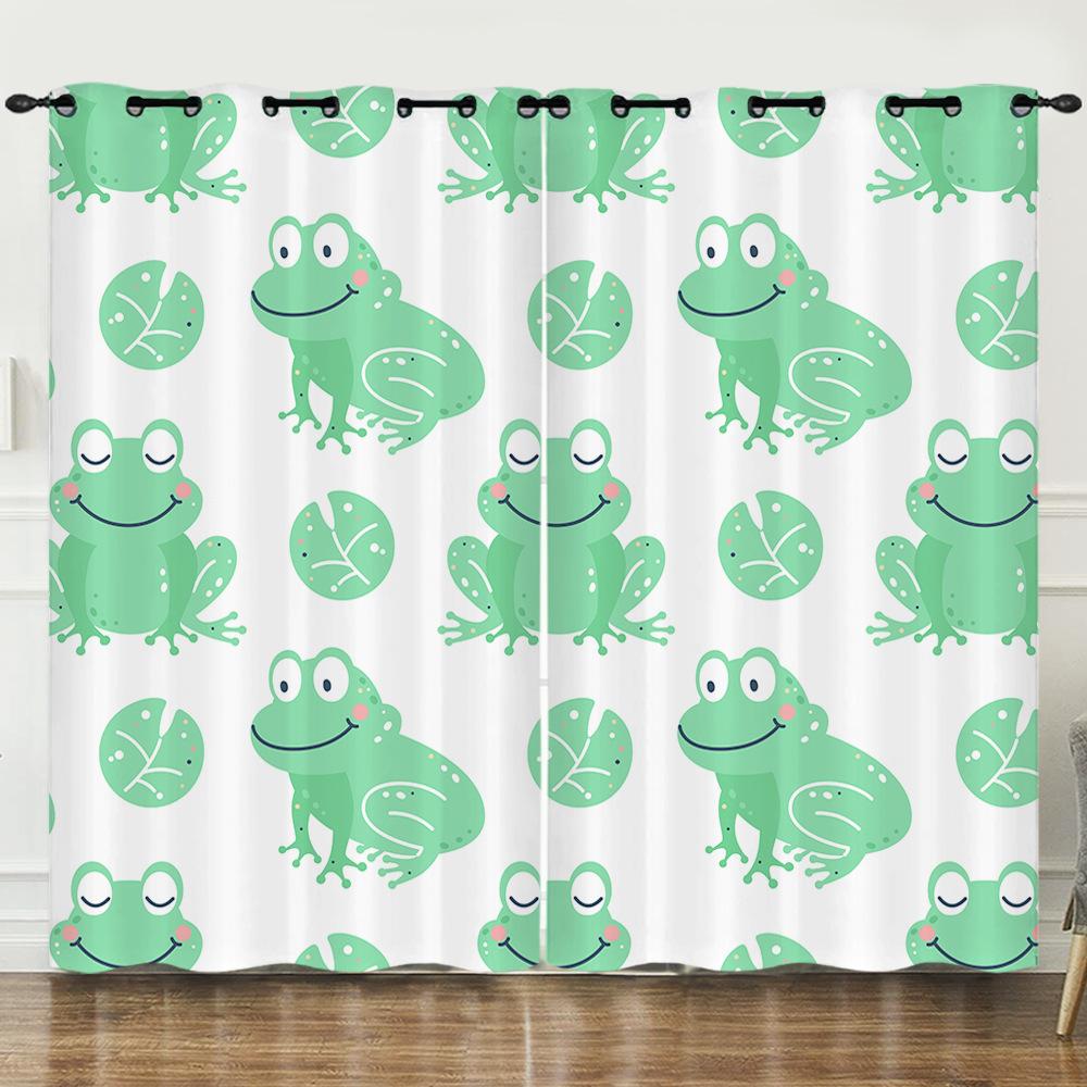 Curtain Cartoon Animal Frog 3D Digital Printing Blackout Curtain Punching