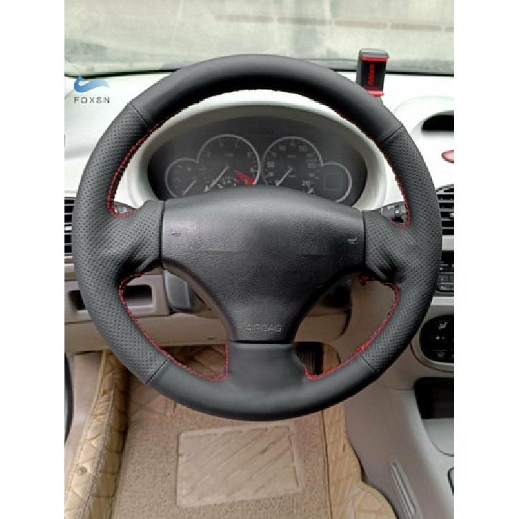 Black+Red Leather Steering Wheel Cover For Peugeot 206 1998-2005 206 SW 2003-05