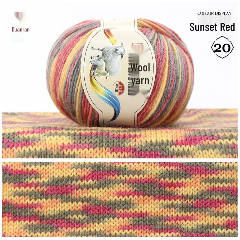 Rainbow Gradient Wool Yarn for Hand-Knitted Sweaters, Baby Hats, and Scarves