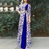 V-O-S WOMEN's WEAR Plus Size Evening Party Medieval Floral Print 3/4 Sleeve Maxi Dress Gown