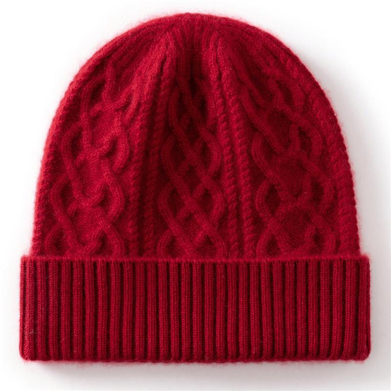 100% Cashmere Knit Beanie Hat With Cable Warm Winter Men Women Unisex Thick Ear Protection Cap