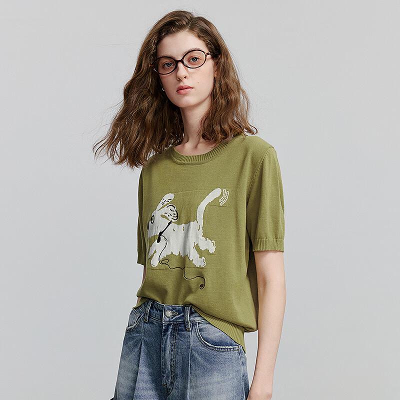 Dámský top s krátkým rukávem Chuyu 2025 s žakárovým úpletem s motivem domácího mazlíčka psa