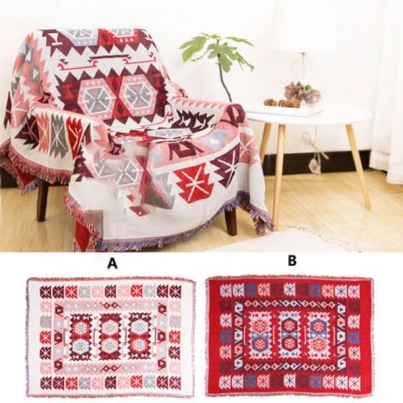 Retro Rutig Vinter Bomull Linne Vävda Linjer Filt Soffhandduk Stickad Förtjockad Värmedyna Mat Bohemisk Boho Pläd Rese Sängöverkast