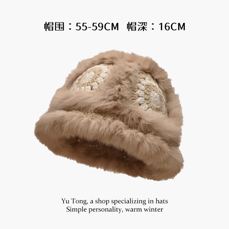 Herbst- und Winter Kaninchenfell handgewebt warm Löwenmütze kalt Fischerhut Kinder niedlich Plüsch gestrickte Topfmütze