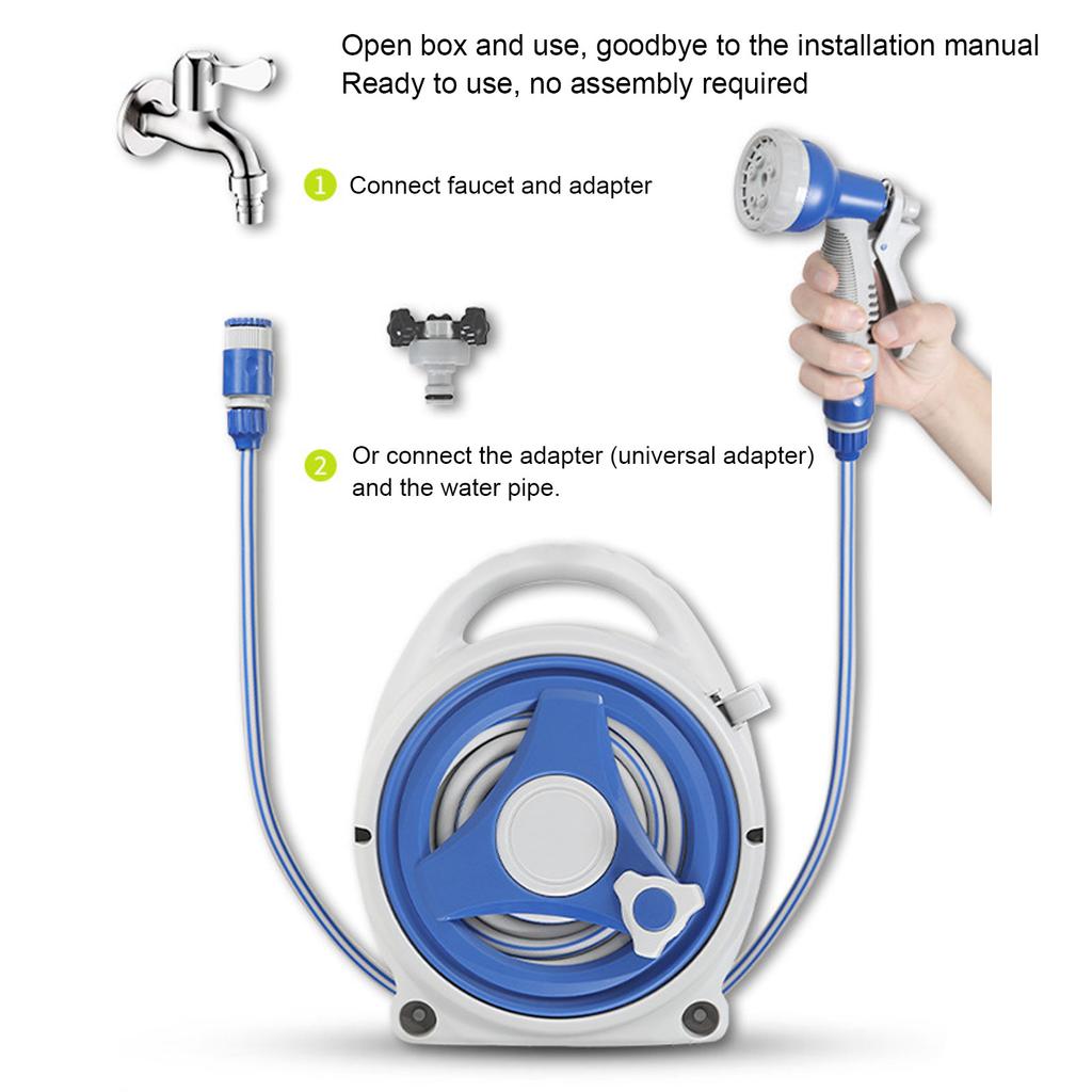 Garden Watering Hose Reel Garden Hose Reel Handheld Sunproof Hose Reel With 15M Water Pipe Nozzle For Home Yard Watering