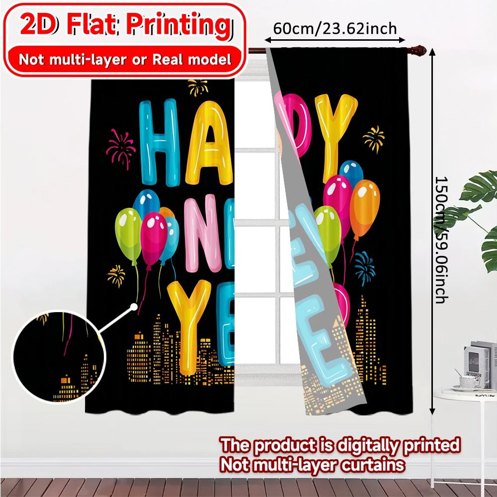 2D Flat Printing  2pcs Festive Celebration Chic Curtain Fabric Polyester Curtains Thermal Insulation   and Room Darkening