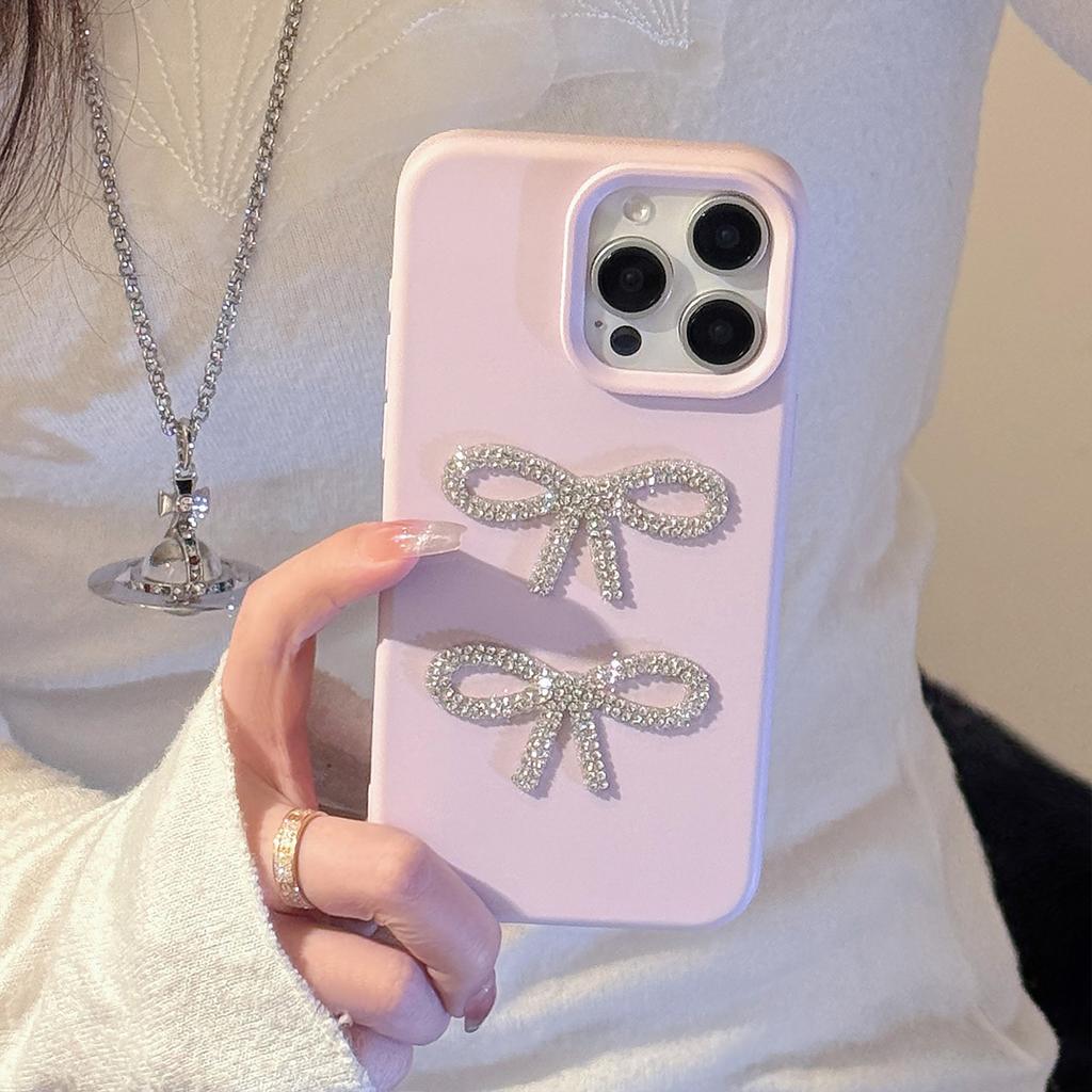 3D Sparkling Diamond Bow Phone Case17Apple16Light Luxury iphone14promax Applicable13Advanced Sense11