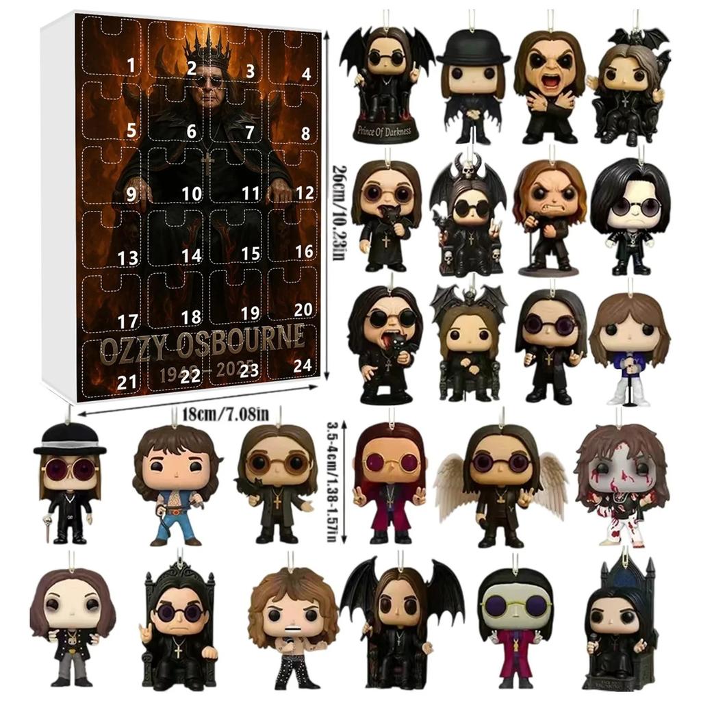 24 Days New Ozzy Osbourne Motorcycle Bell Advent Calendar Ozzy Osbourne 2D Acrylic Pendant Christmas Countdown Advent Calendar Gift