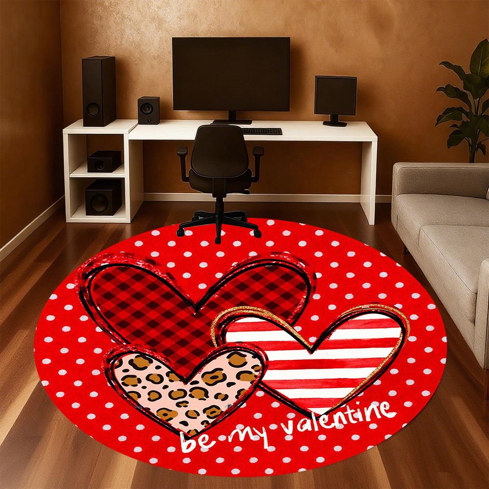 1pc Valentine's Day Heart Round Chair mat office Area Rug - Non-Slip, Floor Mat for Office, Bedroom, Ideal home decor gift c0112124