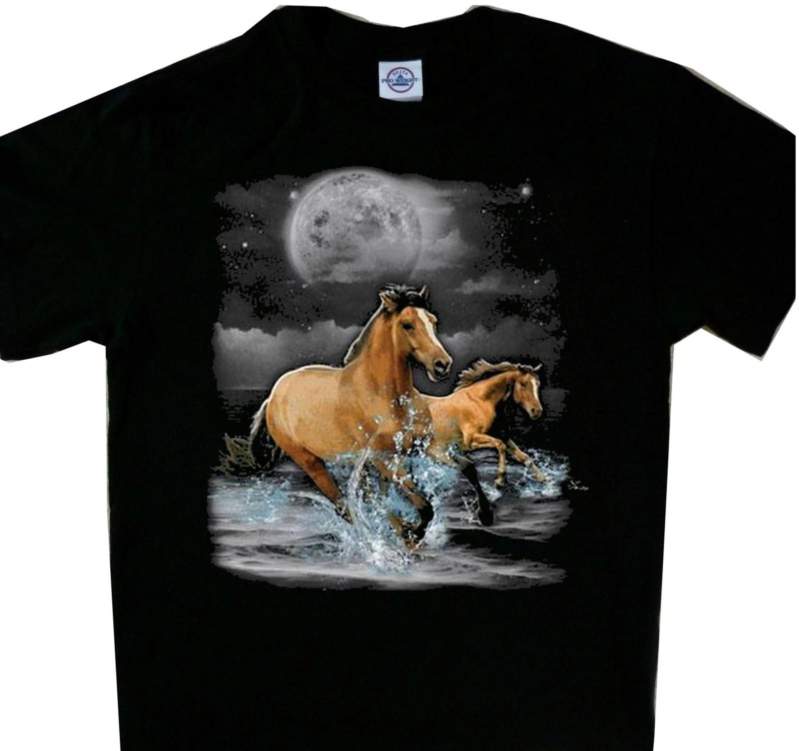 Horses Running Wilderness Black Tee Horse T shirt New M