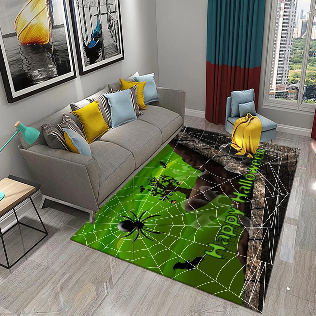 Halloween Horror Spider Web Carpet Teens Bedroom Living Room Large Decor Carpet Kitchen Bathroom Anti-Slip Door Mat Floor Mats