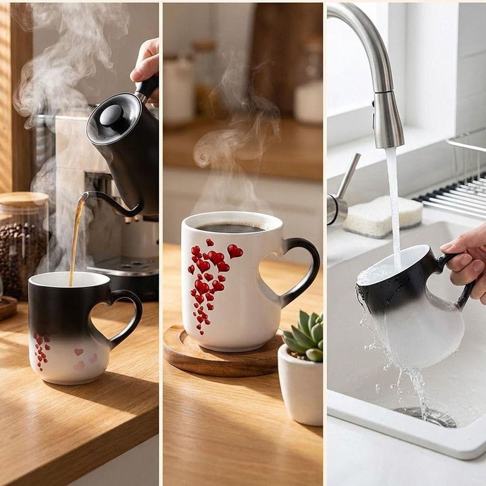 Ceramic Material Heart-Shaped Mug Red Hearts Pattern Thermochromic Mug Magic Ceramic Cup  Gift Idea