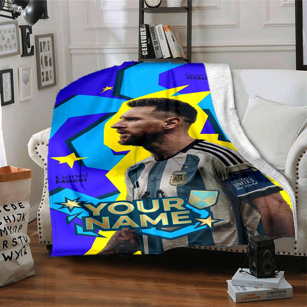 Football Messi Customize Your Name Blanket Gift Personalized Blanket Soft Warm Cozy for Office Office Chair Seaside Nap All-Season Use