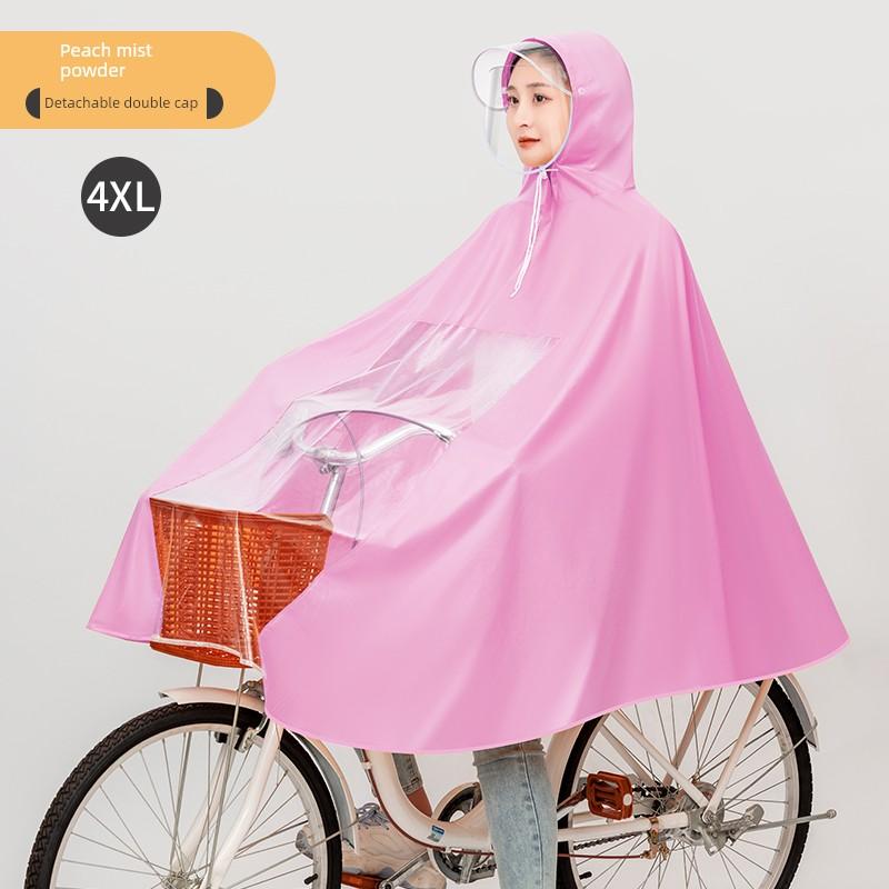 Bicycle Raincoat, All-In-One Rainproof Poncho for Junior High School Students, Transparent Double Brimmed Poncho for Cycling To School