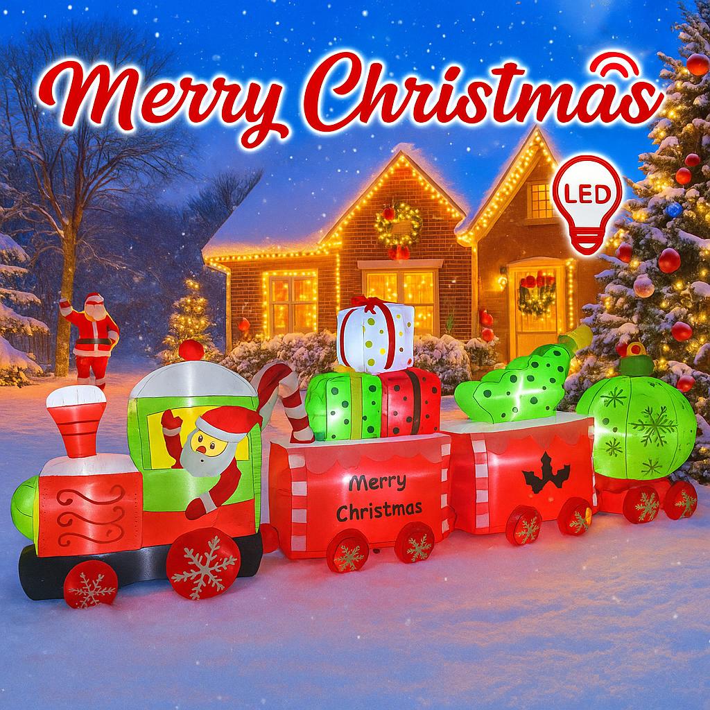 11.81FT Holiday Lighting With LED Lights Giant Christmas Inflatable Decoration Santa Train Xmas Garden Supplies Home Ornaments