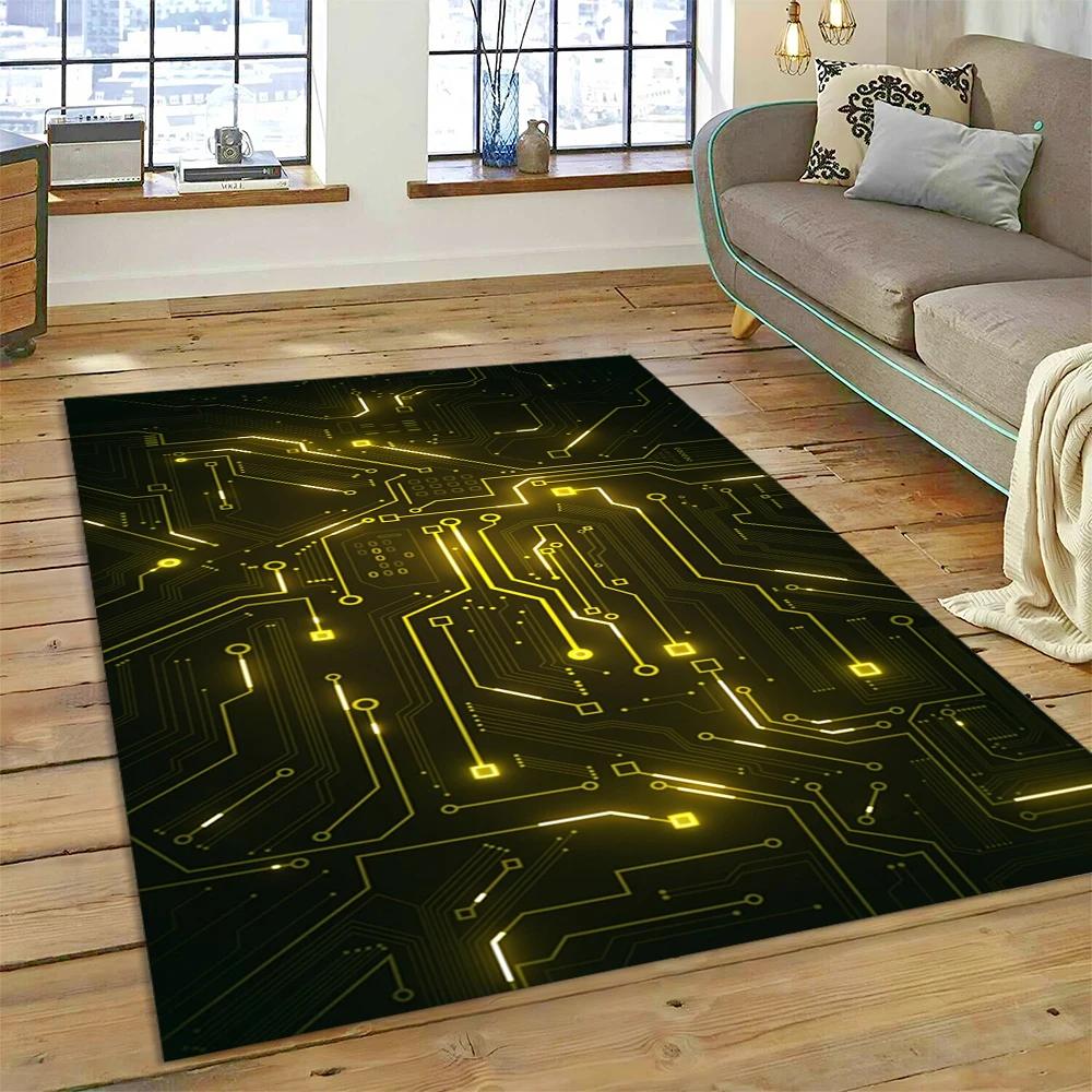 3D Chip Circuit Board Carpet Rug for Home Living Room Bedroom Sofa Doormat Kitchen Decor,Child Paly Area Rug Non-slip Floor Mat