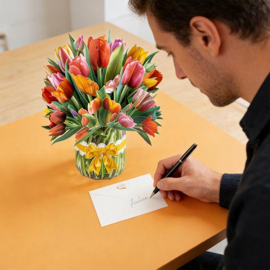 Paper Flower Pop Up Cards 3D Flower Bouquet Greeting Card with Envelope And Note for Mother's Day Graduation Anniversary Birthday Congratulations