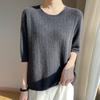 Spring New Knitted Sweater Women's Short-sleeved Crew Neck Pullover Carved Thin Five-quarter-sleeved Top Large-size Bottoming Shirt