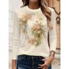 Graphic Print T-shirt, Casual and Fashionable Versatile Long-sleeve Crewneck Casual Top, for Spring and Autumn, Women's Apparel-085 Positioning