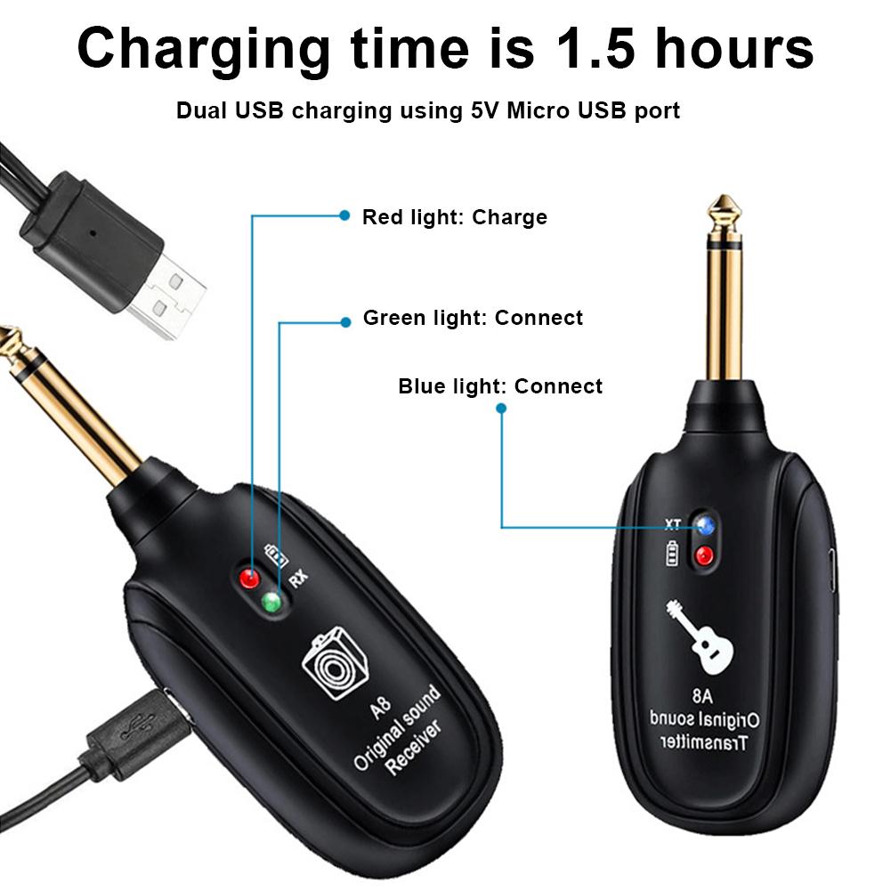 Wireless Guitar System UHF Audio Wireless 1/2 Transmitter 1 Receiver For Acoustic Guitar Violin Keyboard Electric Instruments