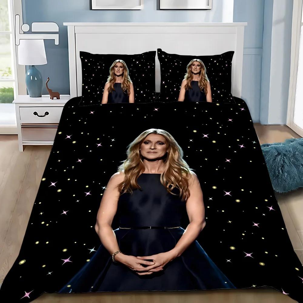 Exquisites 3D Celine Dion Tapeten-Musikfilm-Druck-Bettwäsche-Set Bettbezug Steppdecke Bett Erwachsene Jugendliche Mädchen Junge Geschenk