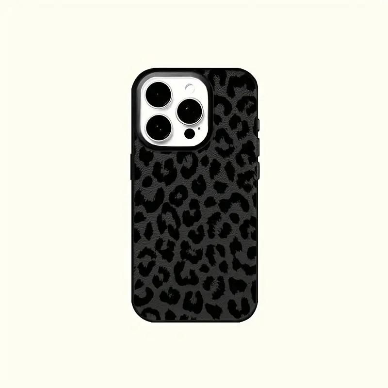 Black Leopard Print Trendy Brand Full Wrap TPU Lychee Texture Phone Case for Iphone 16 15 14 13 12 11 Pro Max Protective Cover