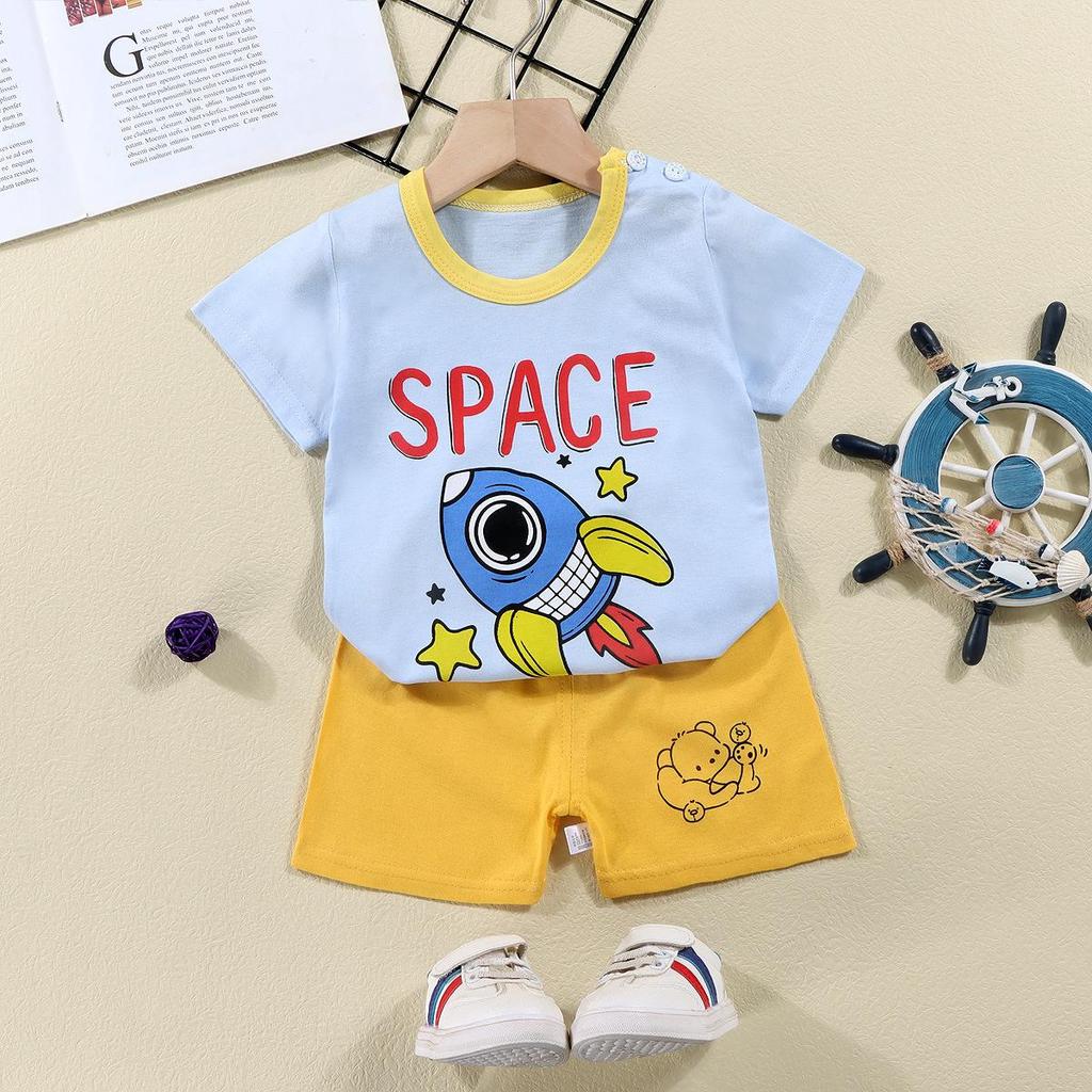 Kids' Summer Cotton Two-Piece Set: Cartoon Short Sleeve & Shorts for Toddlers