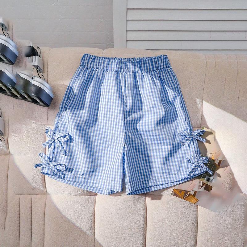 

ZANZEA Women Summer Elastic Waist Loose Casual Plaid Shorts L синій