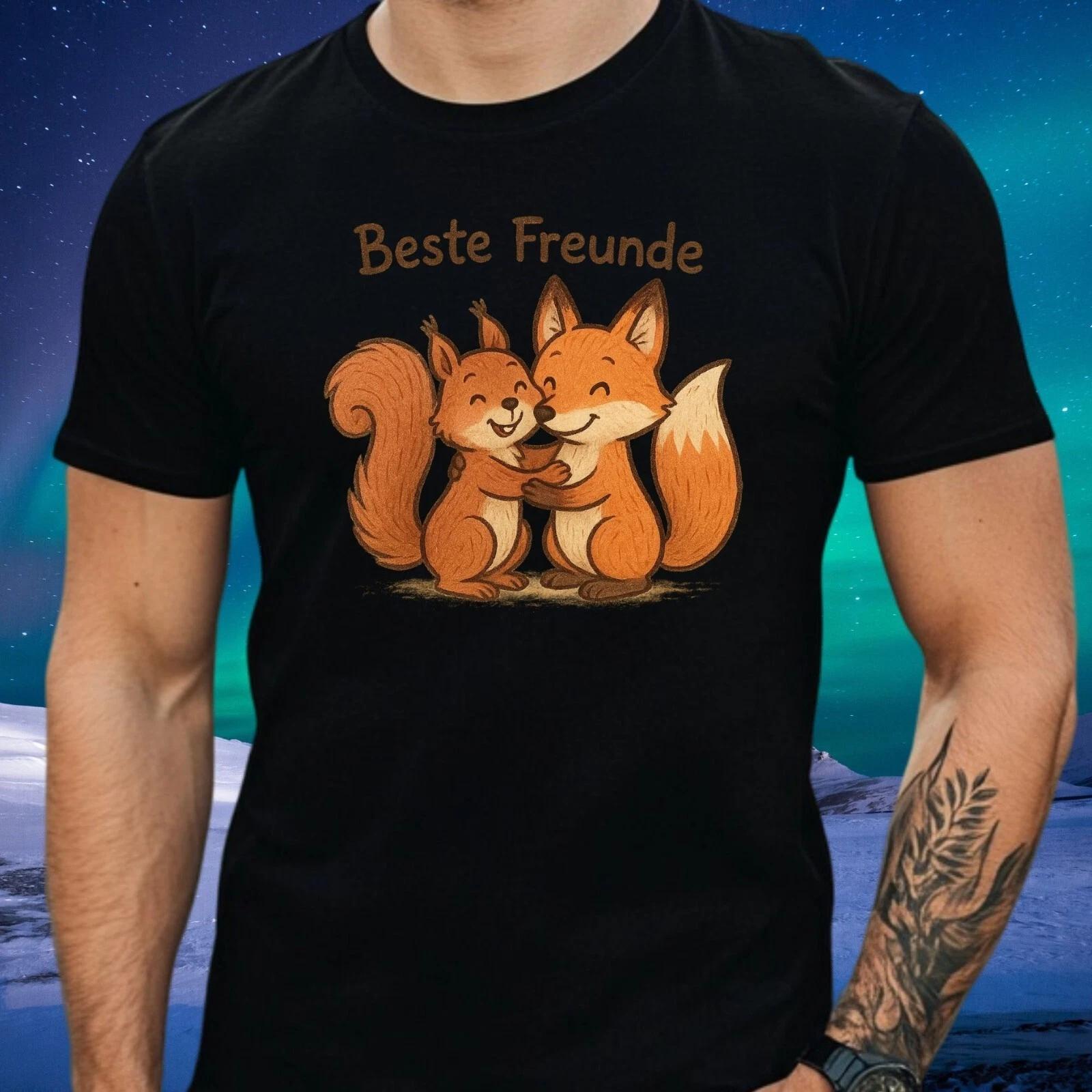T-Shirt Herren Eichhörnchen und Fuchs Motiv Baumwolle Größe S bis 5XL L