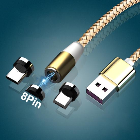 3A magnetisches USB-Kabel, schnelles Aufladen, Typ-C-Micro-USB-Rundkabel für Mobiltelefone