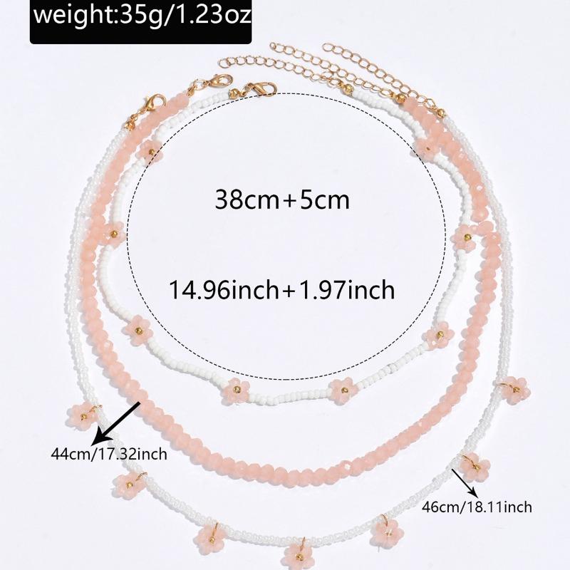 Flower beaded necklace, new multi-layer stacking, niche personalized accessories, women's rice bead necklace