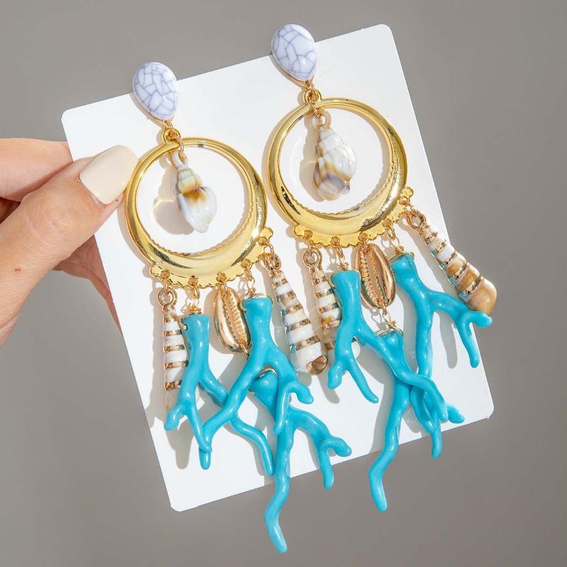 1Pair Bohemian Turquoise Earrings Geometric Acrylic Coral Shaped Earrings For Womens Trendy Jewelry Gift