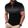 Men lapel half zip short sleeve polo shirt gradient diamond grid print slim fit casual daily golf outdoor top
