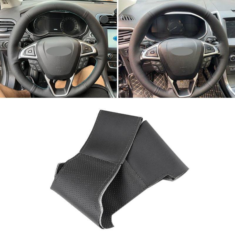 Hand-stitched Black Perforated Microfiber Leather Steering Wheel Cover Trim For Ford Mondeo Fusion 2013- EDGE 2015-