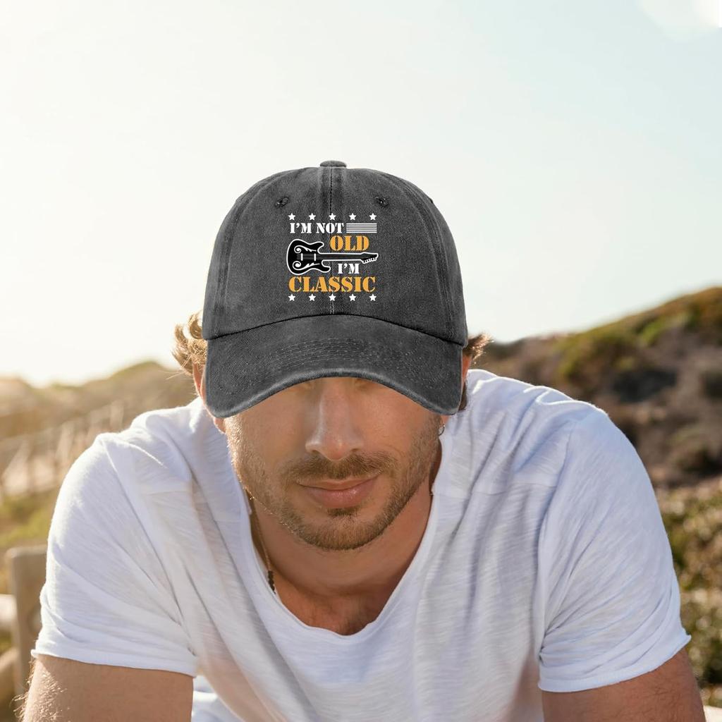 Grappige Gitaar Verweerd Gewassen Zwart Baseballpet Ik Ben Niet Oud Ik Ben Klassiek Bedrukt Katoen Verstelbare Baseballpet voor Unisex