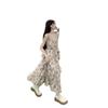 French Floral Ruffled Camisole Dress & Cardigan Set - Women's Slimming Summer Long Dress