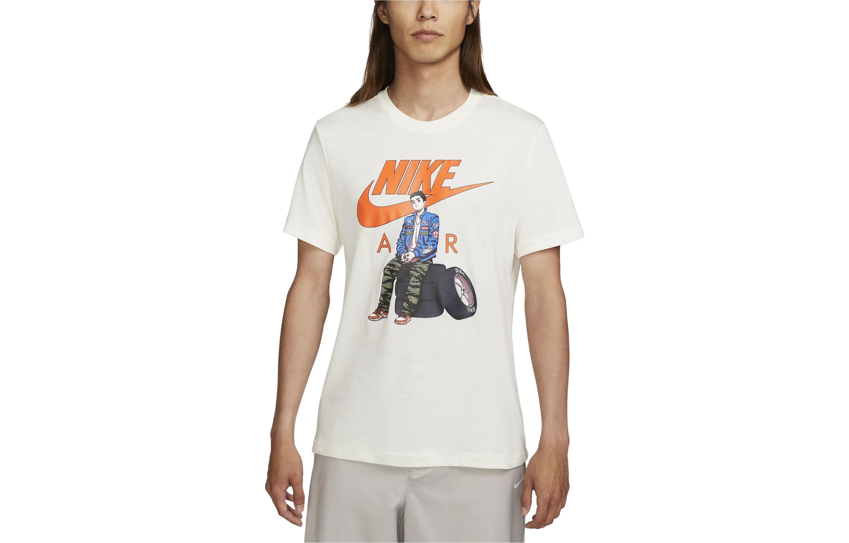 Nike T Shirts Men s Light Ivory Crew Neck Moderate Straight Fit FD1333-110 M
