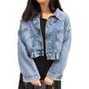 Kurzer Denim-Rücken Drop Distressed Locker Cropped Rücken Voluminös Alltag Einfach zu Weicher Figur Größe L [UQQA] [Frühlings-/Herbst-Vielseitig] Damenjacke,