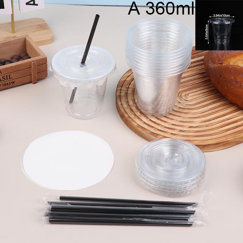 10Pcs 360/420/520Ml Plastic Straw Cups With Lids Snack And Drink Cup Cold Cup Clear Disposable Pet Plastic Cup Boba Milk Tea Cup