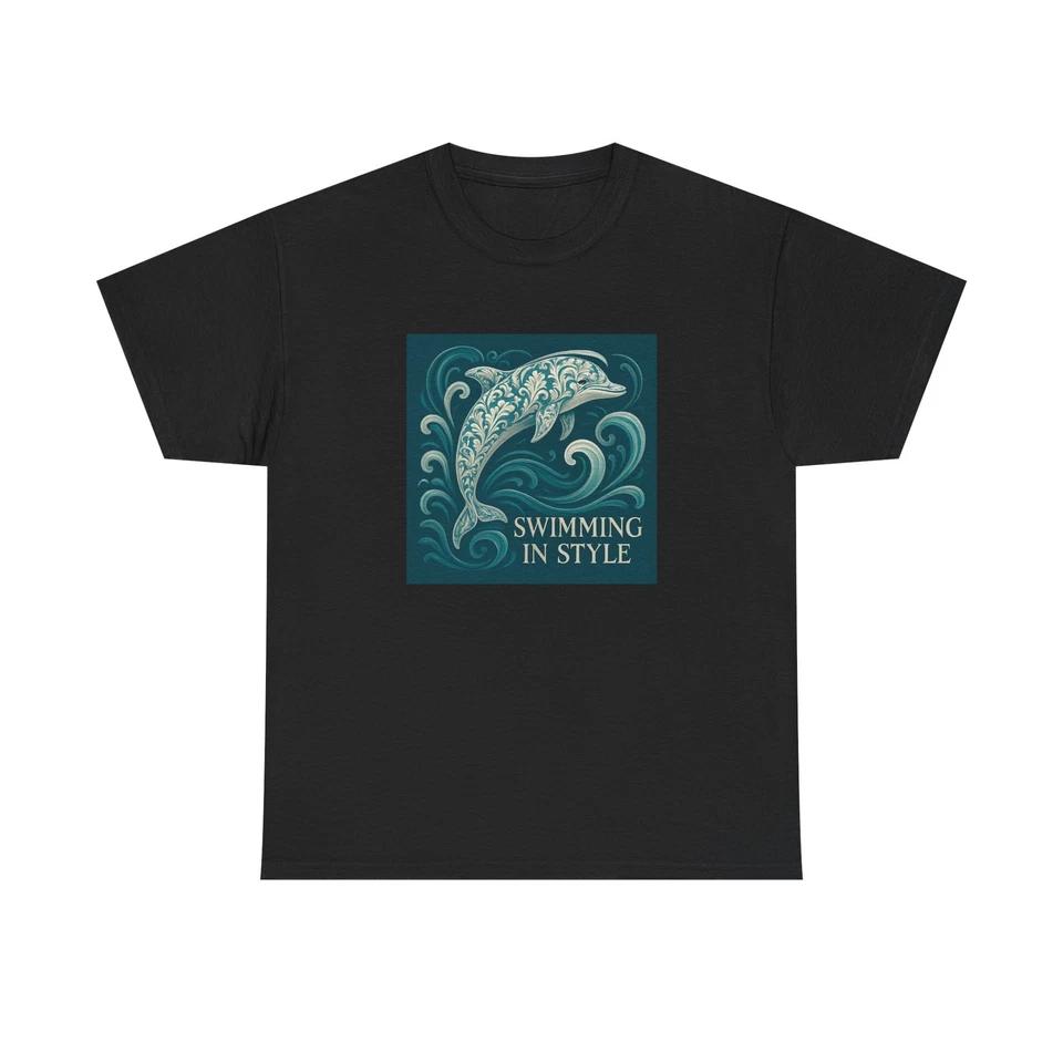 Unisex Adult T Shirt Damask Dolphin Elegant Waves M