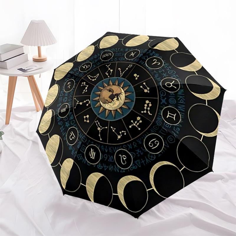 1 Stück Astrologie Rad Automatischer Faltregenschirm, Tragbares & Faltbares Design mit 8 Speichen, Lässiges Outdoor-Accessoire yy250805144