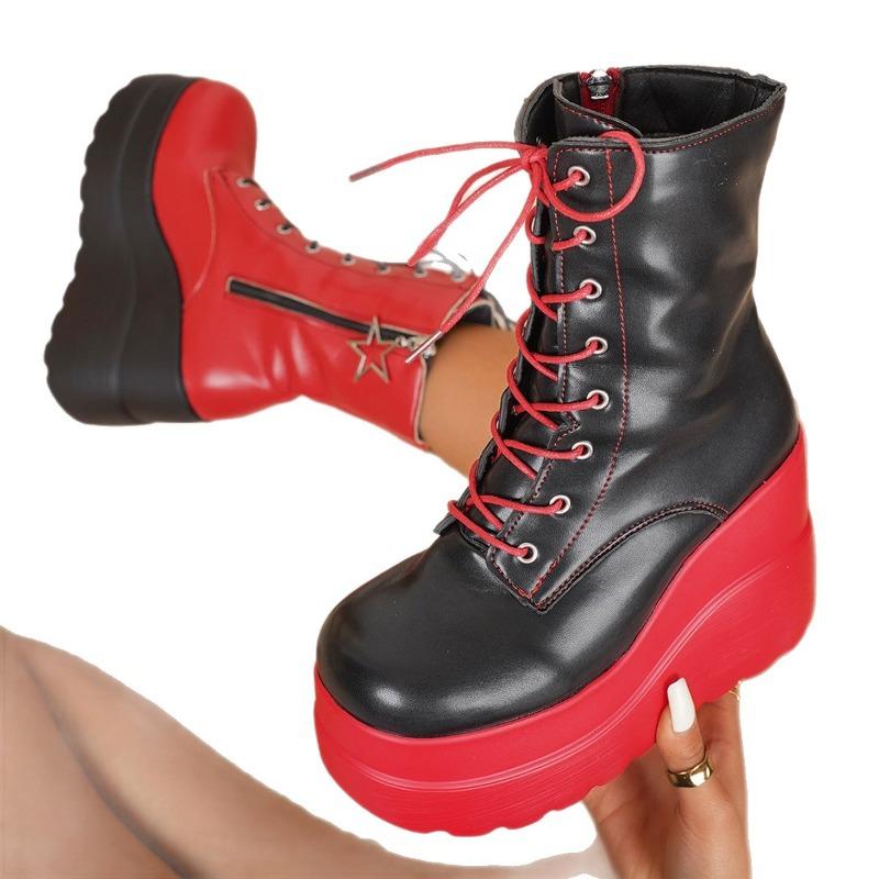 Women’s Lace-Up Platform Leather Ankle Boots Trendy Fashion Shoes