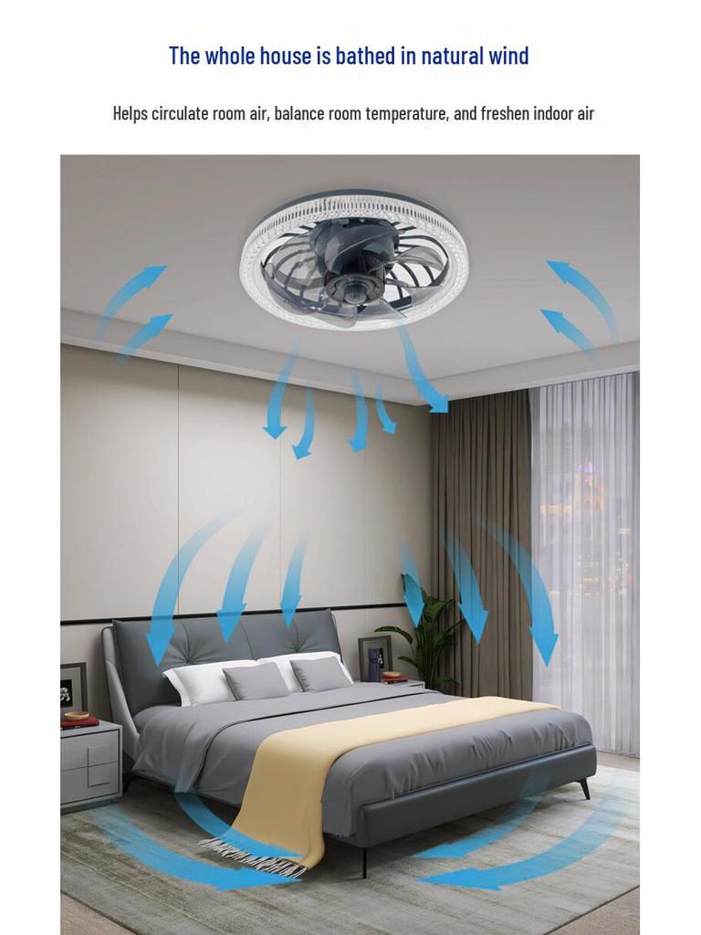 Smart Remote Control Ceiling Fan Light: Silent, Dimmable, E27 Screw, Integrated for Bedroom Lighting.