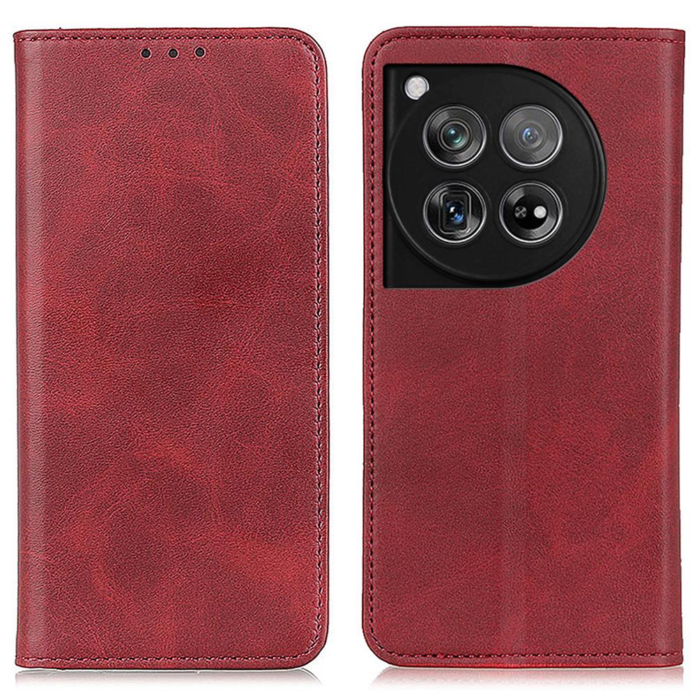 

For OnePlus 12 5G Split Leather Case Wallet Stand Phone Cover Red