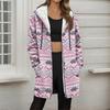 Women's Christmas Printed Fashionable Loose Zipper Fleece Hoodie Jacket