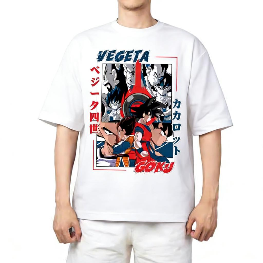 Summer White Plus Size Tshirt Dragon Ball Anime Printed Men and Women Casual Parent Child Tops Harajuku Y2K Streetwear Fashion
